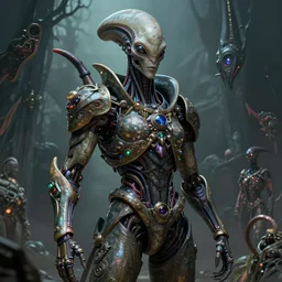 beautiful alien fantasy character portrait, ultra realistic, cyborg, wide angle, intricate details, the fifth element artifacts, highly detailed by peter mohrbacher, hajime sorayama, wayne barlowe, boris vallejo, aaron horkey, gaston bussiere, craig mullins