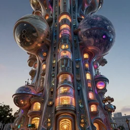 cloisonnism street view low angle view of intricate base structure with neon lit windows on a planet in no mans sky, asymmetrical, assymetrical, assymetrical, intricate details, beautiful composition, moebius, bekskinski, syd mead