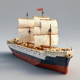 ship of theseus made of blocks, 3 d render, artstation