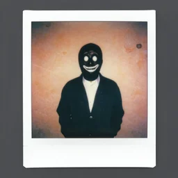 color Polaroid of candy man motionless face in candy land ,creepy pasta