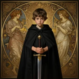 perfectly - centered - portrait of a kid wearing black cloak holding wooden sword, intricate, highly detailed, digital painting, artstation, concept art, smooth, sharp focus, illustration, unreal engine 5, 8 k, art by artgerm and greg rutkowski and alphonse mucha