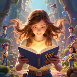 highly detailed portrait of beautiful girl reading a book in toy story 3, symmetric hands!, dynamic pose, stephen bliss, unreal engine, fantasy art by greg rutkowski, loish, rhads, ferdinand knab, makoto shinkai and lois van baarle, ilya kuvshinov, rossdraws, tom bagshaw, global illumination, radiant light, detailed and intricate environment