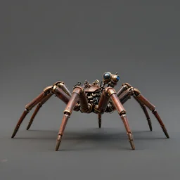 2d game art side view of mechanical steampunk spider, full body view, looking at the side, game character design, articulated joints, detailed, blank background, 8k, octane render, unreal engine