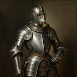 painting of a medieval knight with heavy armor wearing gas mask by George Stubbs, zdzisław beksiński, renaissance painting, oil painting, old master