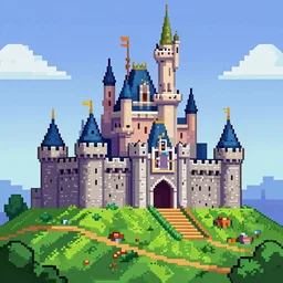 landscape pixel art of a castle, detailed, accurate, pixel perfect, 1 6 - bit, digital art, pixel art!!