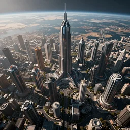 wide angle from above render of a futuristic city on earth, science fiction render highly detailed and intricate, 8 k octane render, 4 k unreal engine, chromatic aberration, trending on artstation. chiaroscuro lighting, high contrast lighting, by paul chadeisson and sparth