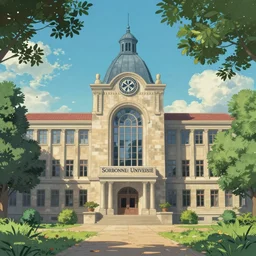 Jussieu campus (Sorbonne Université) in the style of studio ghibli, beautiful landscape, intense lighting, 8k, trending on artstation