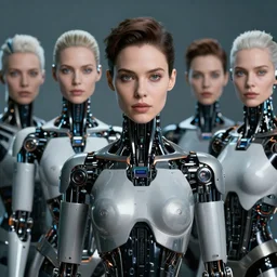 portrait of a stunningly beautiful and sexually attractive group of futuristic female robots, from the movie ex machina, depth of field, zeiss lens, detailed, symmetrical, centered, fashion photoshoot, by Annie Leibovitz and Steve McCurry, David Lazar, Jimmy Nelsson, Breathtaking, 8k resolution, extremely detailed, beautiful, establishing shot, artistic, hyperrealistic, beautiful face, octane render