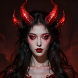 portrait of a demon woman with glowing red horns, by donato giancola and nikolay makovsky.