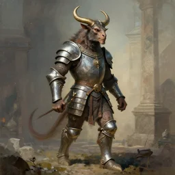 minotaur in ancient armor, beksinski, ruan jia,