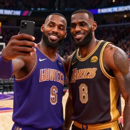 hank hill and lebron james taking a selfie, nba, kill of the hill, octane render, digital art, trending on artstation