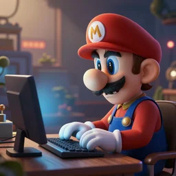waluigi using the computer, hd
