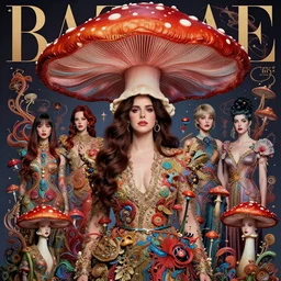 pretty lana del rey with hallucination mushroom : : by martine johanna and simon stalenhag and chie yoshii and casey weldon and wlop : : ornate, dynamic, particulate, rich colors, intricate, elegant, highly detailed, vogue, harper's bazaar art, fashion magazine, smooth, sharp focus, 8 k, octane render,