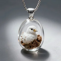 white and brown bird poop in a glass necklace pendant