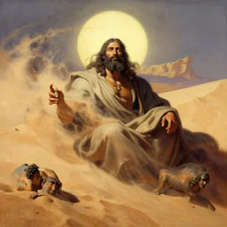peace of desert truth God Sand menace in the style of Frank Frazetta, Jeff Easley, Caravaggio, extremely clear and coherent, intricate and detailed, 8K resolution