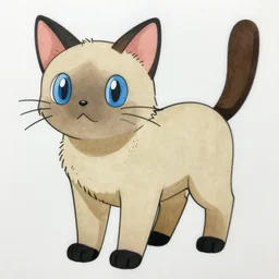 an anime drawing of a light tan cat with blue eyes and black feet, drawn in 1 9 9 8, for pokemon red and blue.
