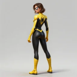 full body character turnaround of a woman in an orb weaver inspired costume, character sheet, matte painting, spiderman!!, spiderwoman!!!!!, john singer sargent, good value control, highly detailed portrait, character turnaround, digital painting, concept art, running shoes, sharp focus, smooth, 3 d model, illustration, yellow and black color scheme