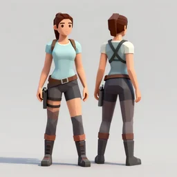 low poly lara croft, front side back
