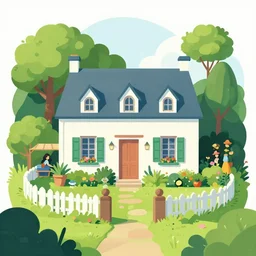 a typical house in a creole garden from reunion island clean cel shaded vector art by lois van baarle, by artgerm, by helen huang, by makoto shinkai, by ilya kuvshinov, by rossdraws, shutterstock, behance hd