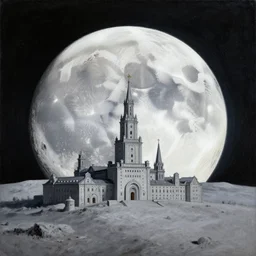 a detailed and accurate masterpiece painting of moon lunar russian city, by lehr, paul