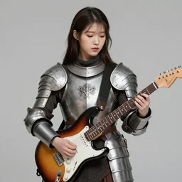 iu wearing medieval armor playing an electric guitar