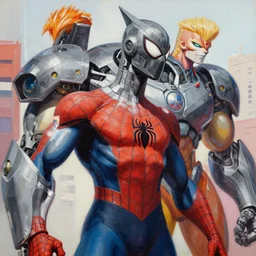 greg manchess portrait painting of armored spiderman ultraman grey fox metal gear cyborg hybrid as overwatch character, medium shot, asymmetrical, profile picture, organic painting, sunny day, matte painting, bold shapes, hard edges, street art, trending on artstation, by huang guangjian and gil elvgren and sachin teng