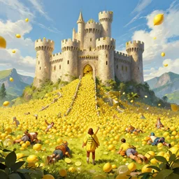 the lemon army laying siege to a castle, fantasy art, artstation