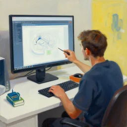 software bug fixing, painting by neo rauch