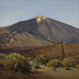 el teide, tenerife in the style of hudson river school of art, oil on canvas