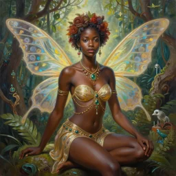 a painting of a very beautiful african fairy by ross tran, highly detailed, fantasy, radiant lighting, intricate environment, nature