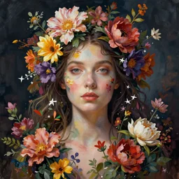 portrait of a woman made of flowers, overgrown beauty portrait, stylized art by artgerm, wlop, peter mohrbacher
