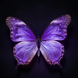 a translucent purple butterfly, glowing, in the dark, digital art, artstationhq, detailed