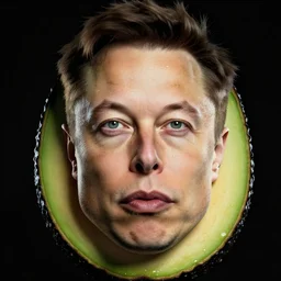 the face of elon musk on an avocado