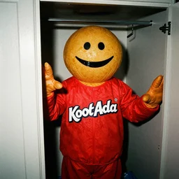 grainy photo of the kool - aid man as a creepy monster in a closet, harsh flash