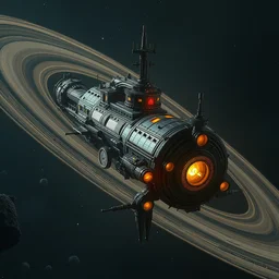 ancient starship in orbit of saturn, steampunk, steam, dark gothic, unreal engine