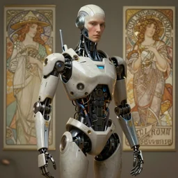 detailed concept art portrait of a high - tech humanoid robot on a depth of field background, artstation, award - winning realistic sci - fi concept art by jim burns and greg rutkowski, beksinski, a realism masterpiece, expressive color palette, james gilleard, bruegel, alphonse mucha, and yoshitaka amano