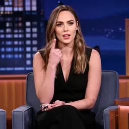 gal gadot answering a question on a tv late night show