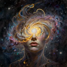 face galaxy, phantom, dreary, dramatic, fluid, iridescent, golden ratio, artstation, moebius + loish + wlop, hd, oil, hyper realistic,