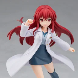 complete figure of kurisu makise from steins gate wearing a comfy labcoat, red hair, personification, tsurime eyes, tareme eyes, eyes by kon satoshi, pvc figure, dynamic pose, amiami, aniplex, kotobukiya, detailed product photo, beautiful composition, 8 5 mm, f 1. 8