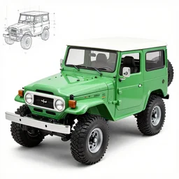 detailed specific architect blueprint green toyota fj 4 3