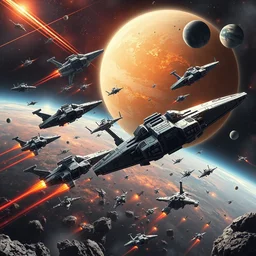 an epic intergalactic war in space, spaceships and planets, many details, sci - fi, fantastic