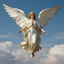 biblically accurate angel ophanim floating over the clouds