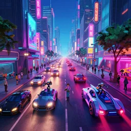 exterior shot, ready player one, city streets , traffic , scifi futuristic vehicles, robots  , people  , neon lights, james gurney, katsuhiro otomo, james paick, cinematic lighting, artstation, vibrant nature, anime style, Craig Mullins, Greg Rutkowski, Pete Morbacher, Tuomas Korpi, tekkon kinreet, volumetric light, artstation, , octane render, redshift render, low angle camera, HDRI