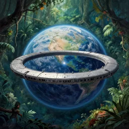 intergalactic stargate portal on a planet with a jungle in the background by margaret macdonald mackintosh