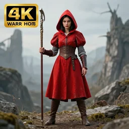 full body photo red riding hood warrior, highly detailed, 4k, HDR, award-winning photo