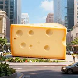 A giant piece of cheese in the city
