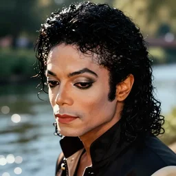 michael jackson close up portrait , bokeh  on side of the river,  by gregory crewdson