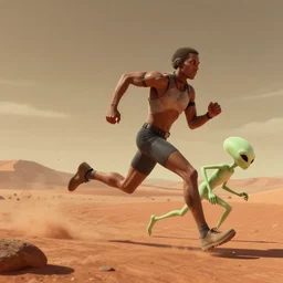 An is running on Mars, an alien is chasin him, by Jordan Grimmer, digital art, trending on Artstation,