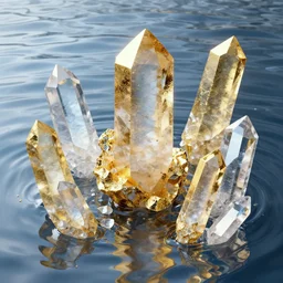 dream of recursive joy, quartz, water, gold, quicksilver, vaporwave, realistic, HDR, render