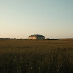 A serene landscape with a singular building in the style of cinematic.
